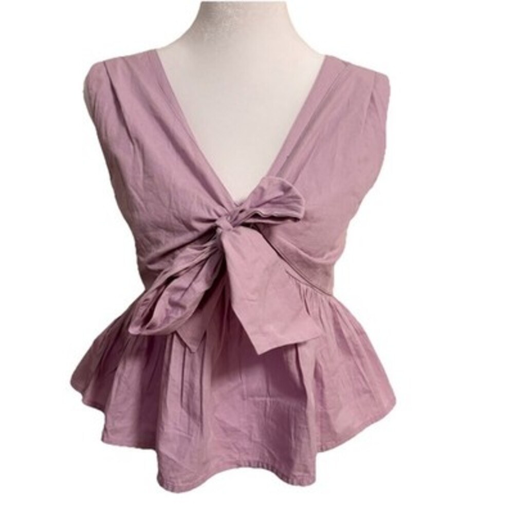 Japna Tie Front Peplum Top Pink 100% Cotton Bow Blouse Summer Preppy S